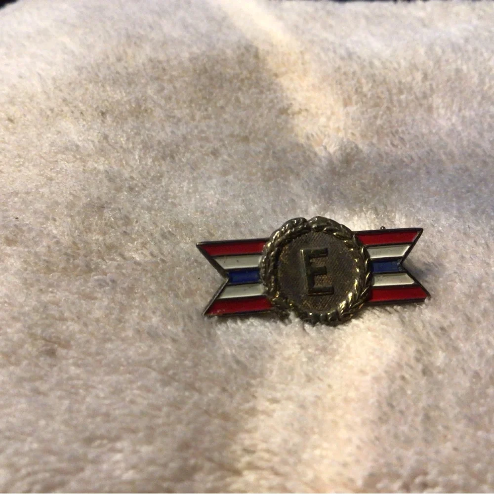 Enamel Lapel Pin with Red, White & Blue Stripes and Gold 'E' Medallion